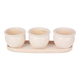 CREAM ROUND CERAMIC SMALL PLANTER SET OF 3