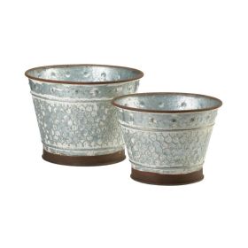 GALVANIZED METAL PLANTER DUO