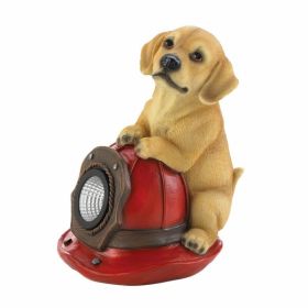 Summerfield Terrace Dog Fire Helmet Solar Statue