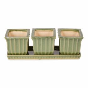 Accent Plus Green Square Ceramic Small Planter Set