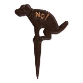 NO! POOPING CAST IRON GARDEN STAKE