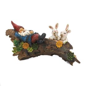 SLEEPING GNOME WITH BUNNIES SOLAR STATUE