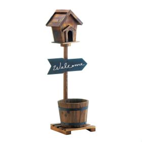 WELCOME BIRDHOUSE RUSTIC BARREL PLANTER